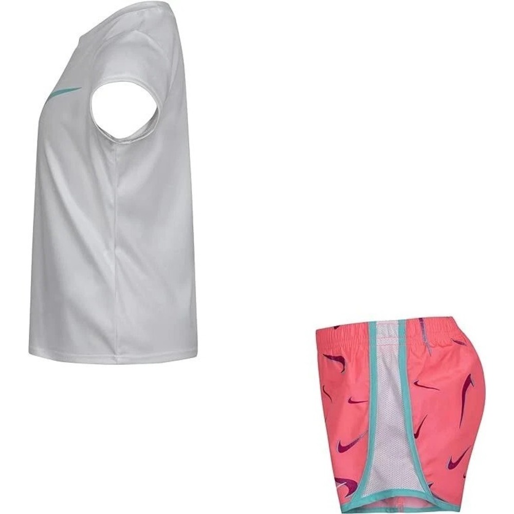 Nike Dri-Fit Little Girl's 2-Piece Graphic Tee & Short Set 3T Sunset Pulse - Picture 3 of 12